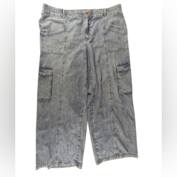 m. jeans Denim - M. Jeans Size 22W Regular Elastic Waist, Wide Legs, Cargo Pockets